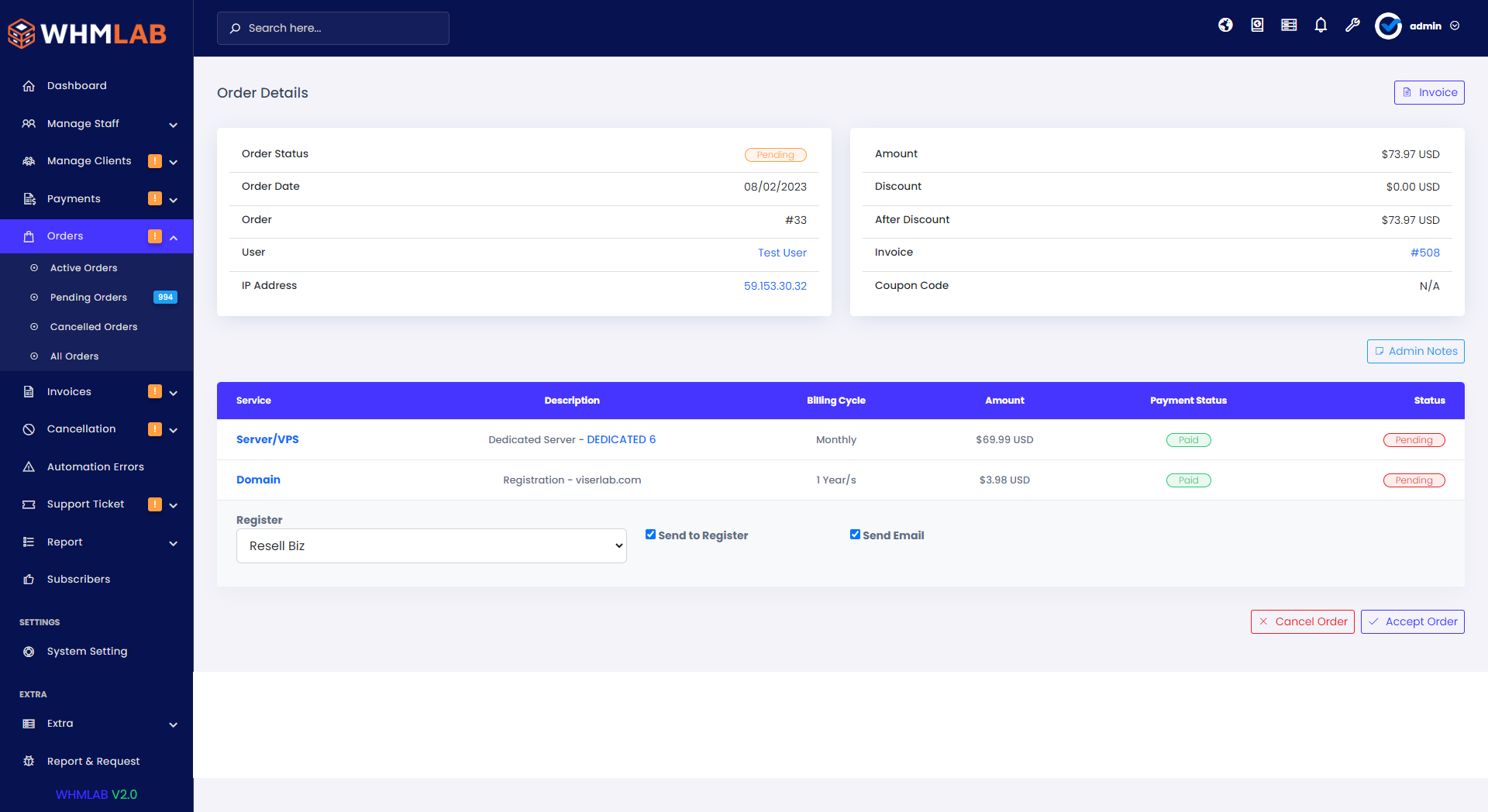 WHMLab - Ultimate Solution For WebHosting Billing And Management by ViserLab