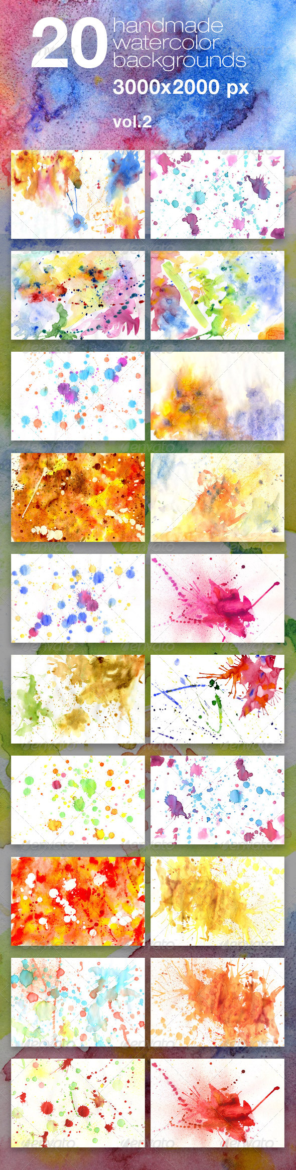 20 Handmade Watercolor Texture Backgrounds - Miscellaneous Textures