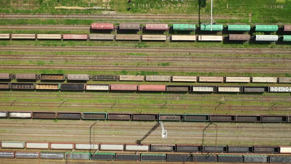 View From the Height of the Railway Tracks and wagons.Top View of Cars and Railways. Minsk. Belarus alt