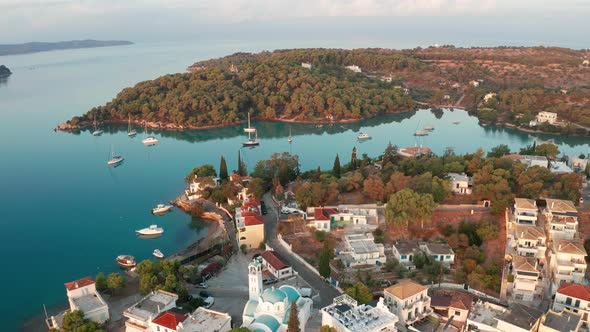 Aerial View of Porto Heli Town at Sunrise Greece alt