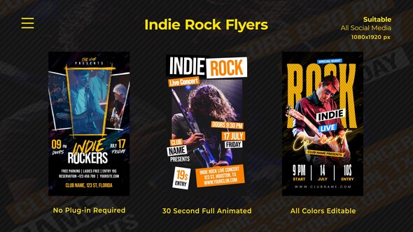 Indie Rock Flyers Video Displays template preview
