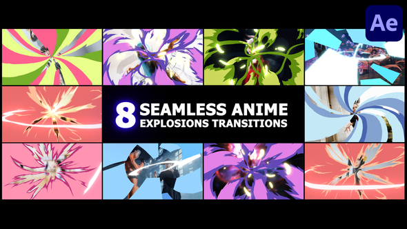 Seamless Anime Abstract Explosions Transitions | After Effects Elements template preview