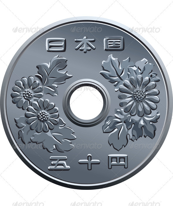 Vector Japanese fifty Yen coin 