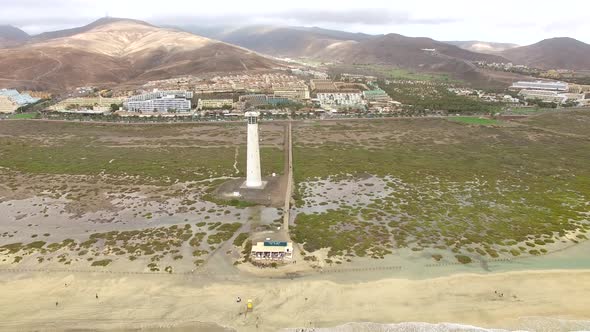 Aerial view of Morro Jable Lighthouse in Fuerteventura. alt