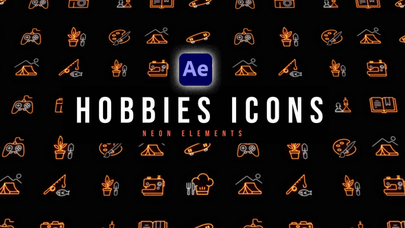 Hobbies Neon Icons Elements template preview