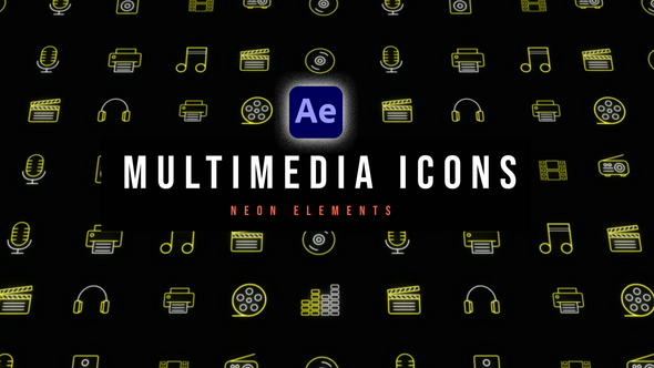 Multimedia Neon Icons Elements template preview