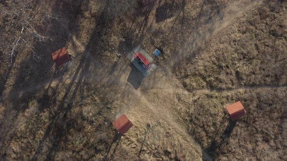 Area with resting and picnic houses 4K drone footage alt