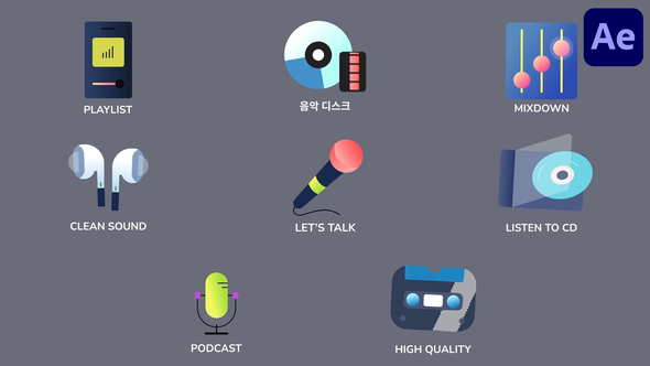 Music And Podcast Icons And Titles for After Effects Titles template preview