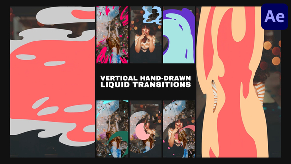 Vertical Hand Drawn Liquid Transitions | After Effects Elements template preview