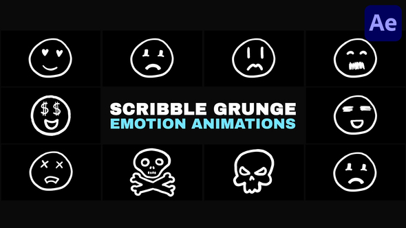 Minimal Scribble Grunge Emotion Animations | After Effects Elements template preview