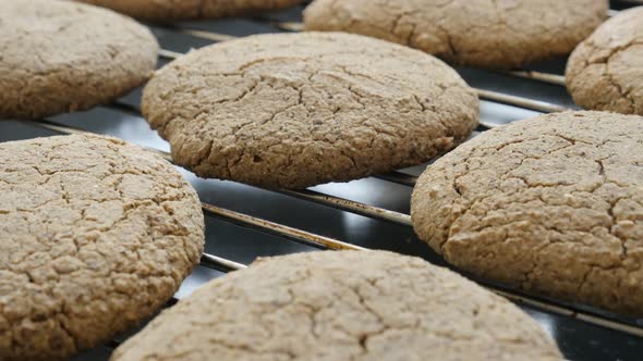 Slow tilt hole wheat bread product on baking rack 4K 2160p 30fps UltraHD footage - Oven baked  homem alt