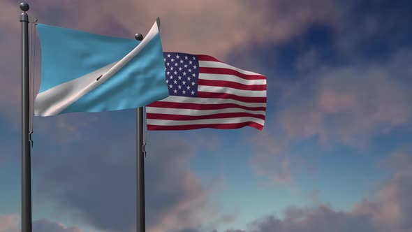 Madison Island City Flag Waving Along With The National Flag Of The USA - 4K alt