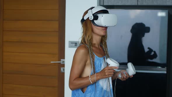 Woman in Vr Glasses at Home