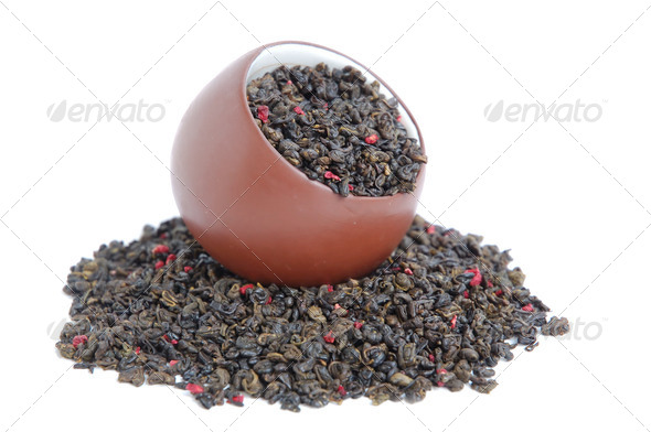 Cup of dried green tea - Stock Photo - Images
