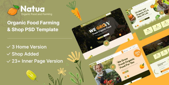 Natua - Organic Food Farming & Shop PSD Template