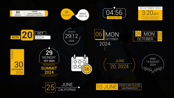 Modern Time & Date Titles Elements template preview