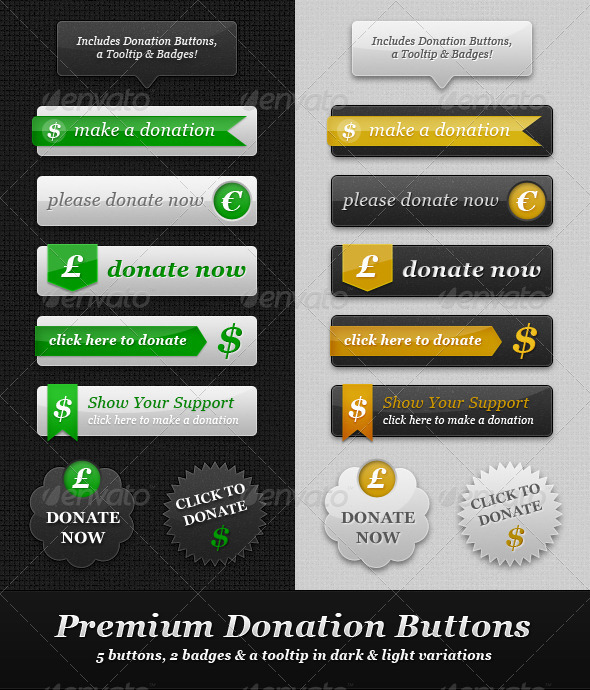Premium Donation Buttons - Light & Dark - Buttons Web Elements