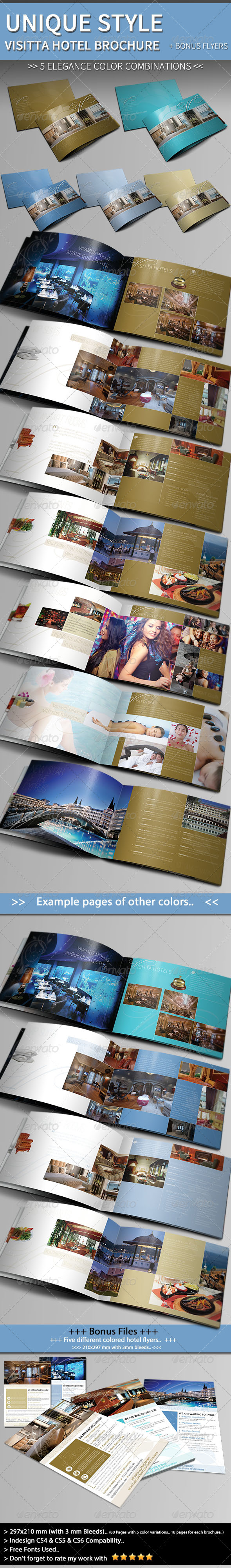 Unique Hotel Brochure Template + Bonus Flyer - Informational Brochures
