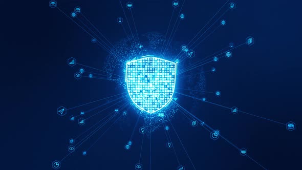 Blue security shield with line connection futuristic technology bstract background seamless loop alt