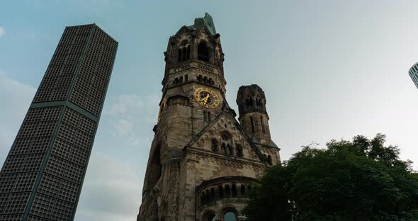 Hyper lapse of Berlin memorial church at golden hour alt