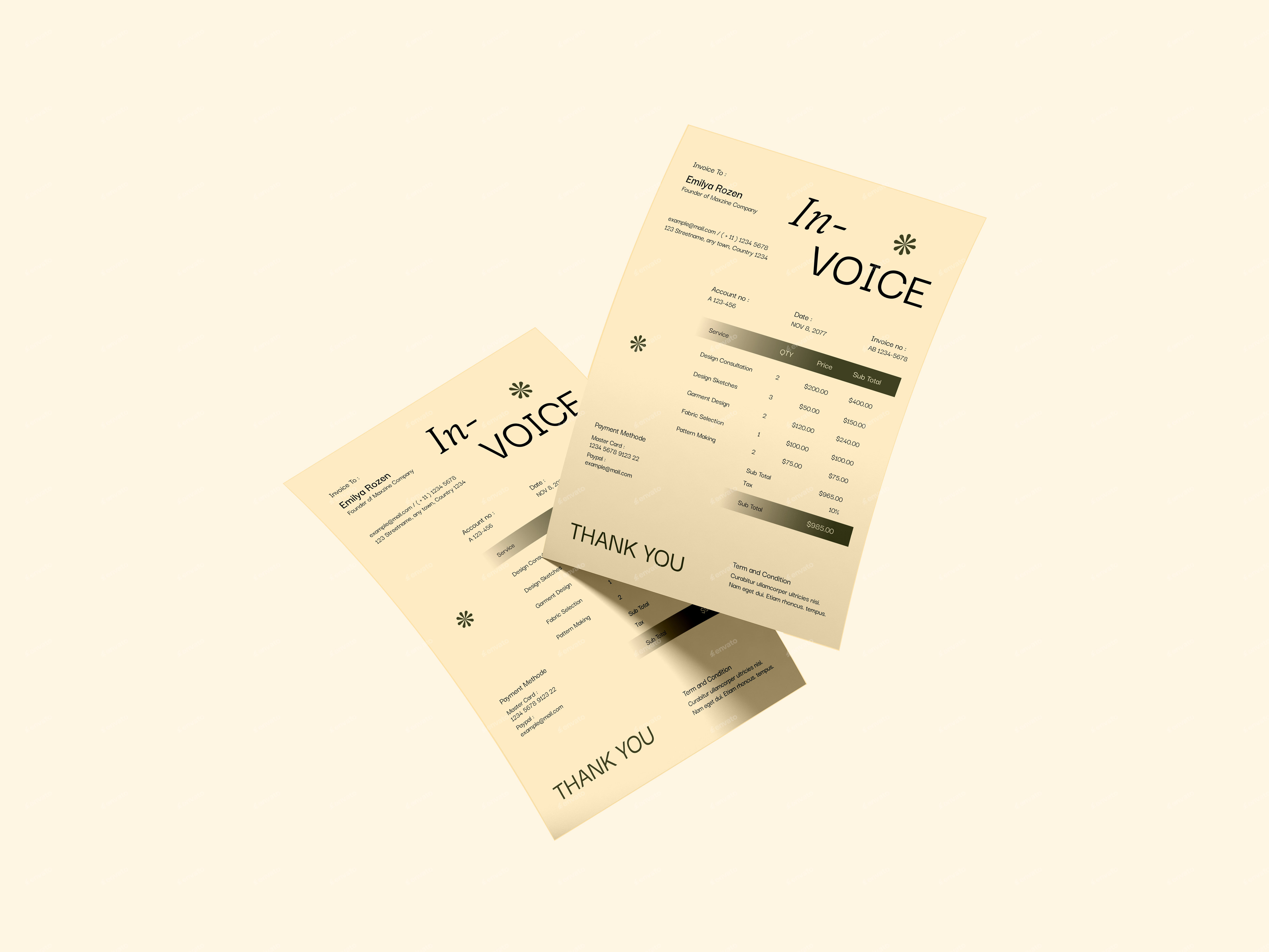 Matte Collection Invoice Beige Green Modern Minimalist Fashion Collection Invoice, Print Templates