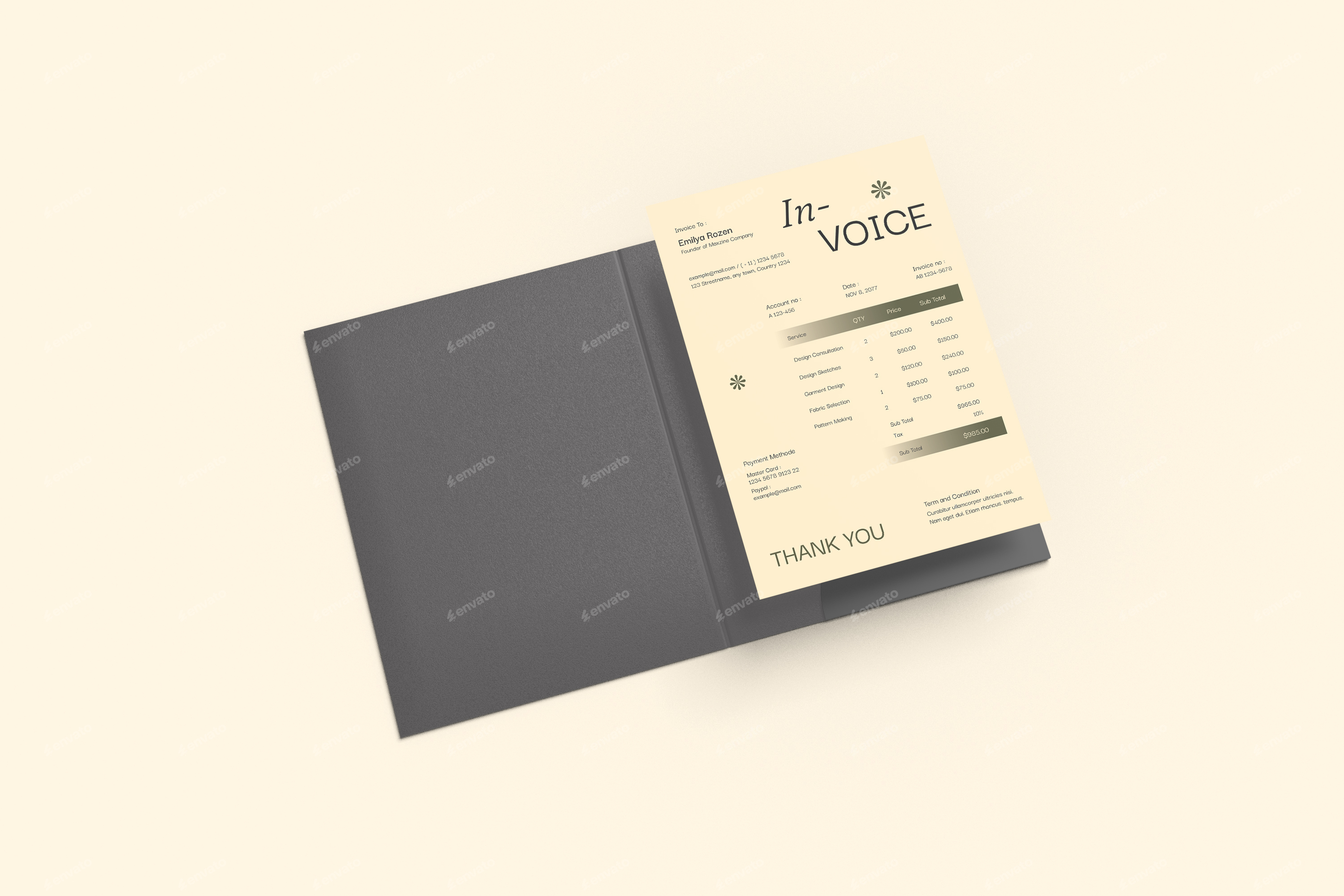 Matte Collection Invoice Beige Green Modern Minimalist Fashion Collection Invoice, Print Templates
