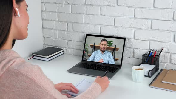 Smiling Man Tutor in Computer Screen Talk Teaches Student Remote Webinar Lesson alt