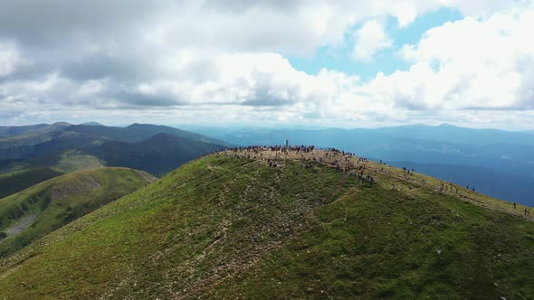 The Top of Mount Hoverla and the Panorama of the Montenegrin Ridge Aerial View alt