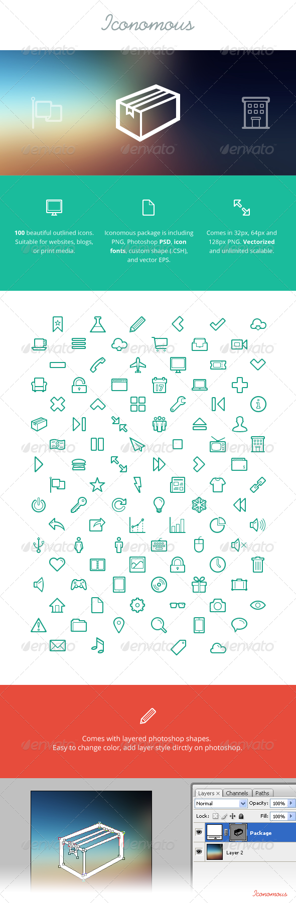 Iconomous - 100 Outlined Icons - Web Icons