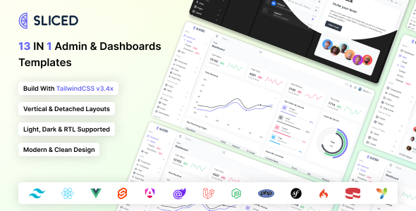 Sliced - Laravel 11, React, Angular, Blazor, Vue, Svelte & Tailwind CSS Admin & Dashboard Template