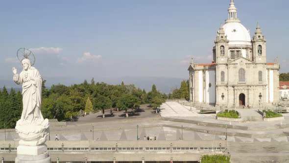 Santuario da Penha Sanctuary drone aerial view in Guimaraes, Portugal alt