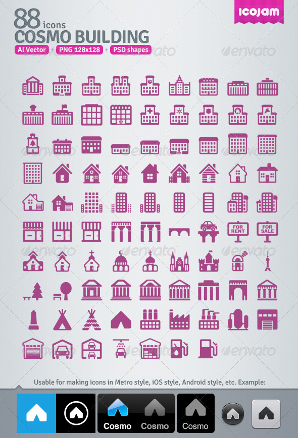 88 AI and PSD Building Icons - Buildings Objects