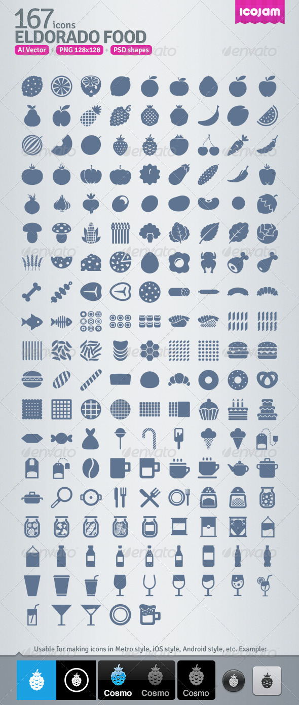 167 AI and PSD Food strict Icons - Food Objects