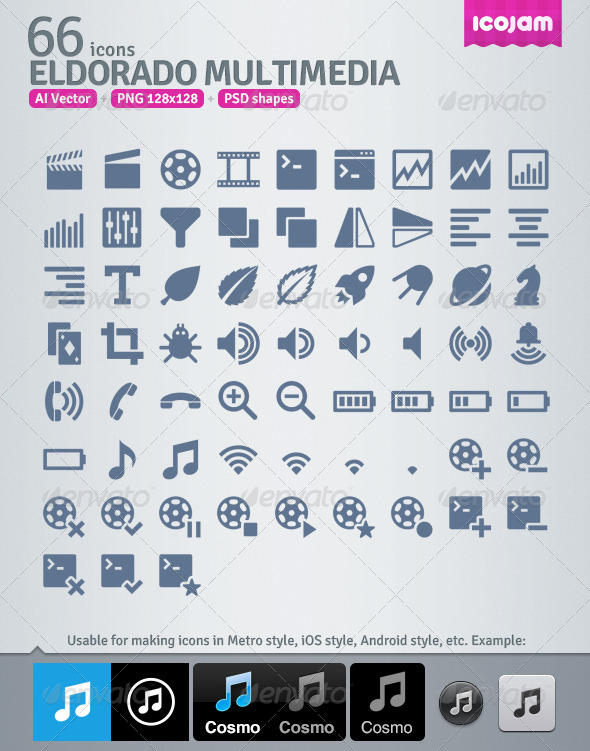 66 AI and PSD Multimedia strict Icons - Media Icons
