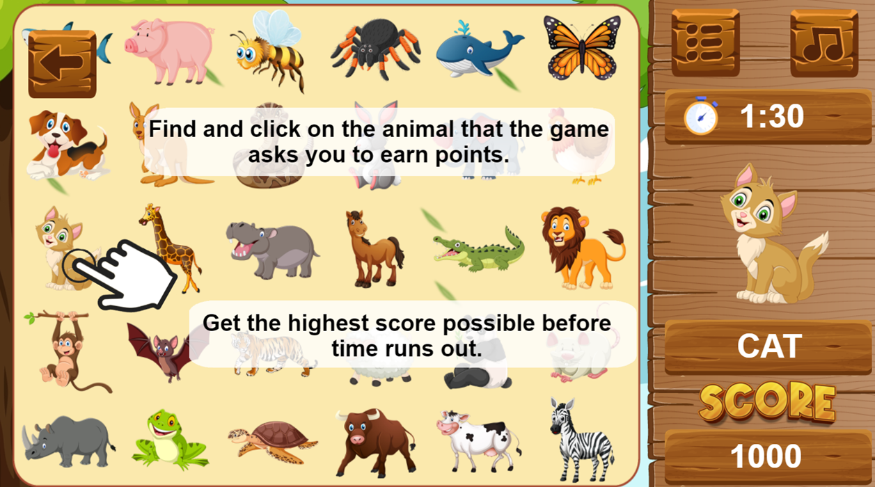 Find Animals - Educational Game For Kids - HTML5/Desktop/Mobile ...