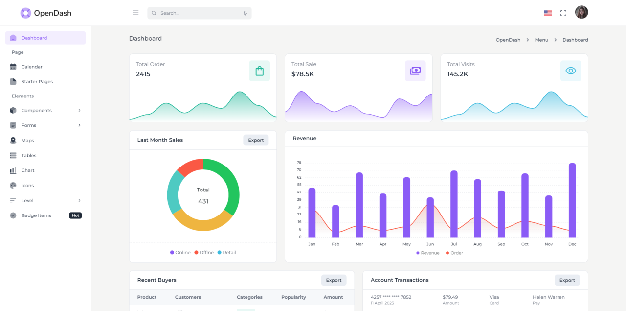 OpenDash Tailwind CSS 3 Admin Layout UI Kit Template By MyraStudio OpenDash Tailwind CSS 3 Admin Layout UI Kit Template By MyraStudio
