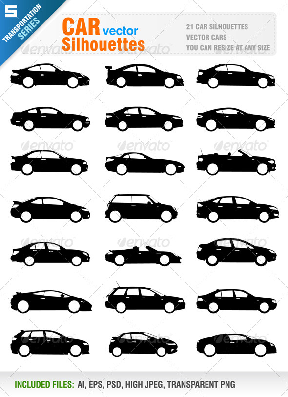 21 Car Silhouettes - Objects Vectors