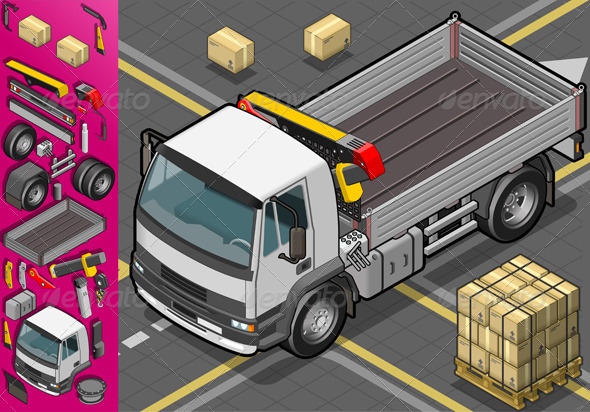 Isometric Container Truck in Front View - Objects Vectors
