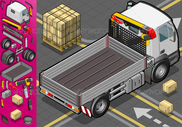 Isometric Container Truck in Rear View - Objects Vectors