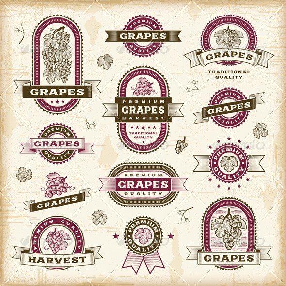 Vintage Grapes Labels Set - Decorative Symbols Decorative