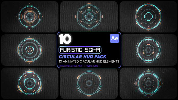 10 Futuristic Sci-fi Circular HUD Pack Infographics template preview