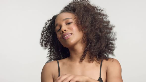 Closeup Portrait S Of Young Mixed Race Model With Curly Hair In