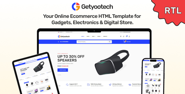 Getyootech - Electronics, Gadgets Ecommerce Site Template with RTL Support Included