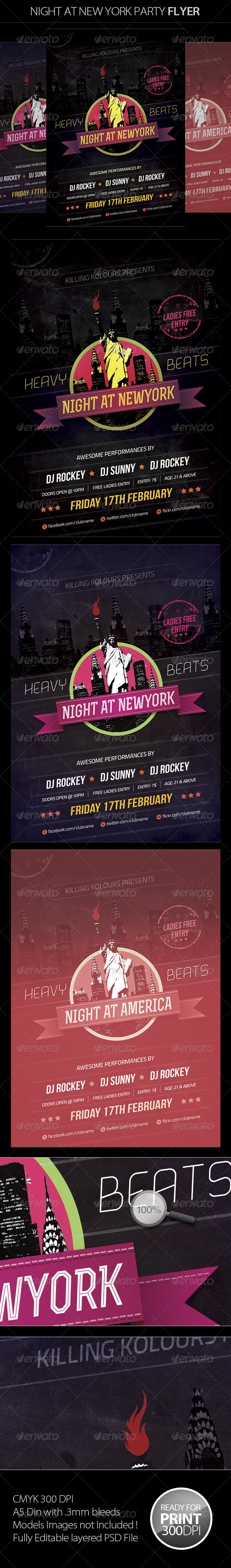 Night at New York Retro Flyer - Clubs & Parties Events