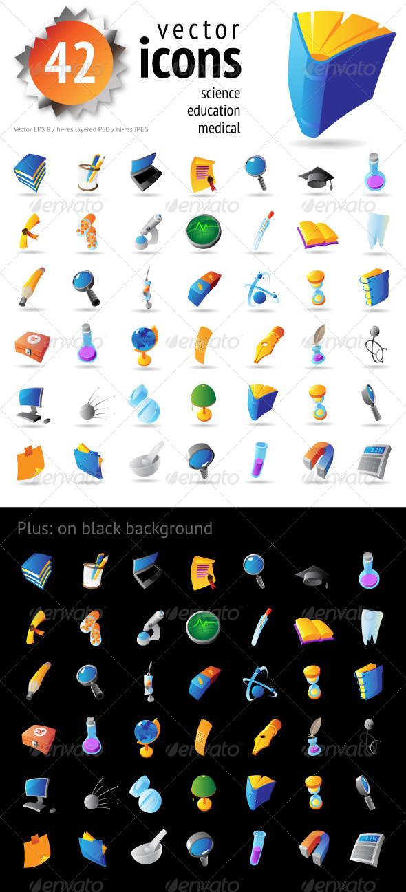 Vector Icons for Science and Education - Man-made objects Objects