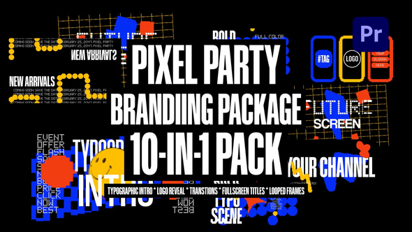 Pixel Party: New Branding Package Premiere Pro template preview