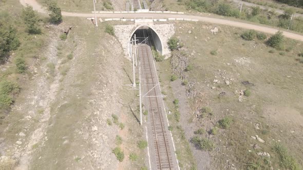 Aerial view of empty Railway bridge in Samtskhe-Javakheti region, Georgia. alt