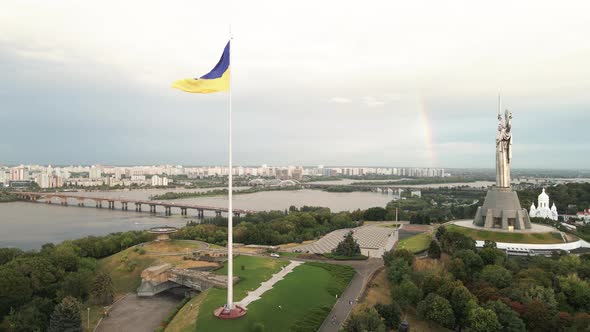 Kyiv - National Flag of Ukraine By Day. Aerial View. Kiev alt