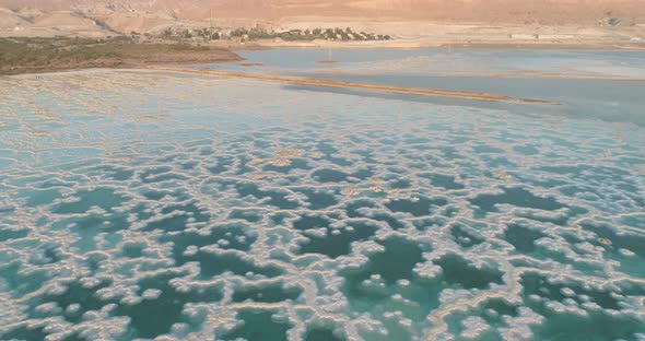 Aerial view of Dead Sea shoreline in Negev, Israel. alt