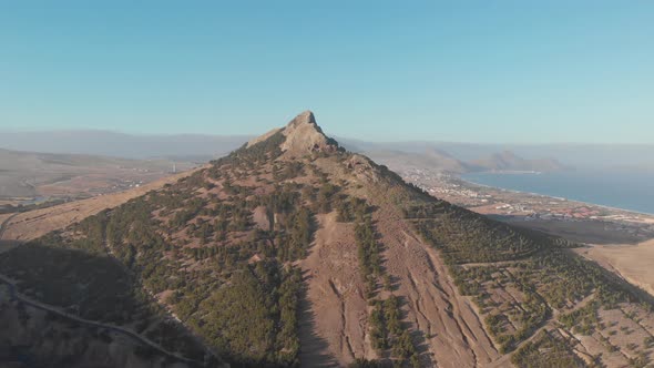 Aerial high view over Ana Ferreira Peak Porto Santo island Background alt